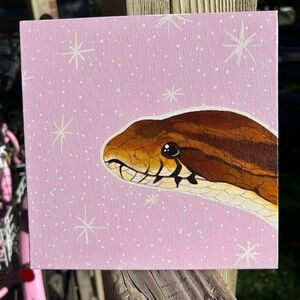 Snake Painting Pink Sparkle Art Canvas with Corn Snake Design